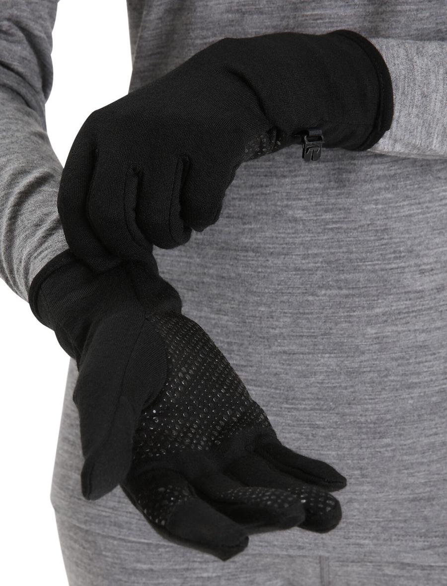 Black Men's Icebreaker Unisex Merino Quantum Gloves | USA 1058BEXC